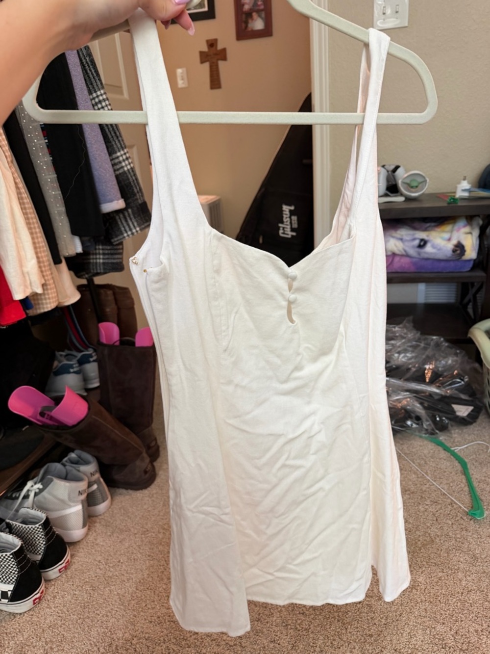 MESHKI Tandie Linen Flare Mini Dress in White